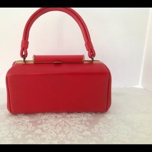 Red Structured Top-Handle Clutch - Elegant Evening Wristlet